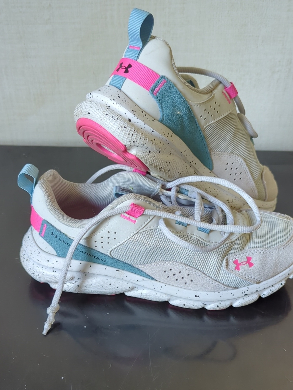 Under Armour Cream Athletic Sneakers with Pink & Teal Accents